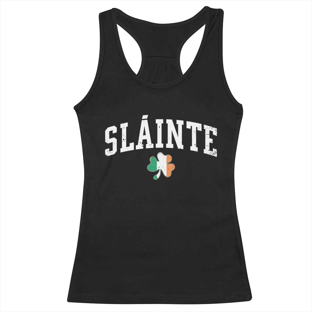 St Patricks Day Racerback Tank Top Retro Slainte Shamrock Lucky Irish Day Gift