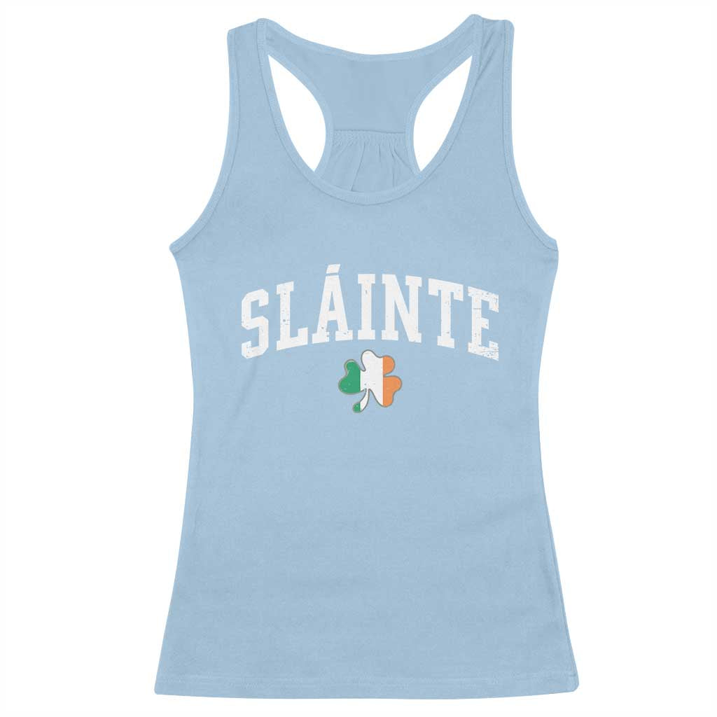St Patricks Day Racerback Tank Top Retro Slainte Shamrock Lucky Irish Day Gift