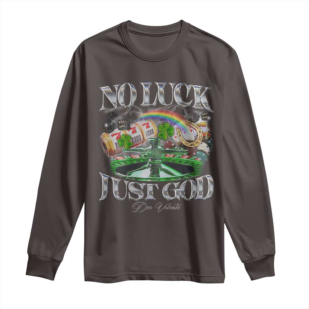Vintage Christian Long Sleeve Shirt Retro No Luck Just God Funny St Patricks Day