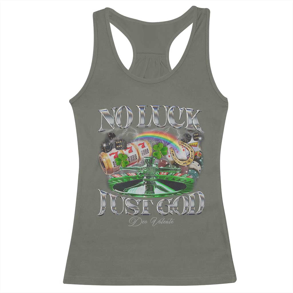 Vintage Christian Racerback Tank Top Retro No Luck Just God Funny St Patricks Day