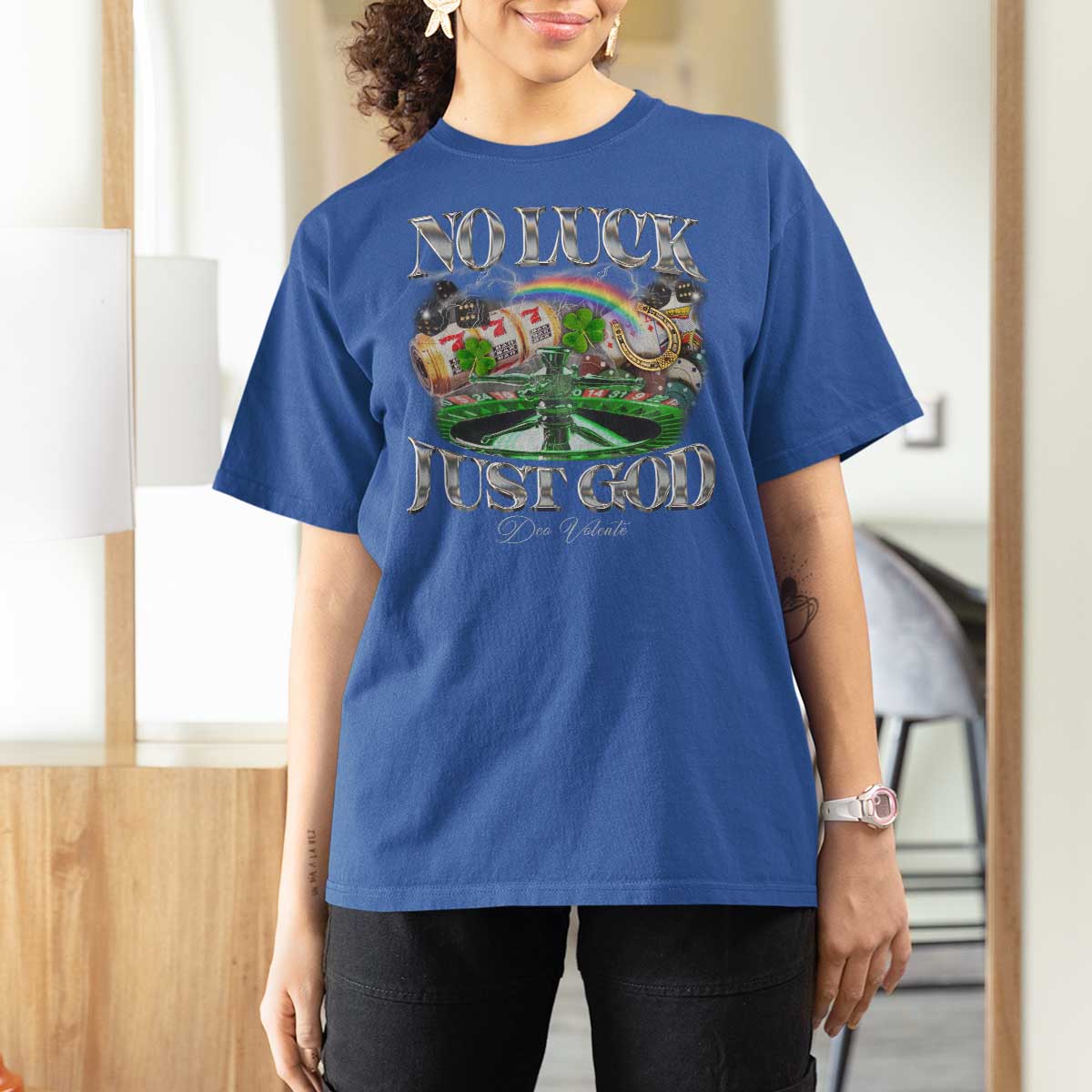 Vintage Christian T Shirt For Women Retro No Luck Just God Funny St Patricks Day