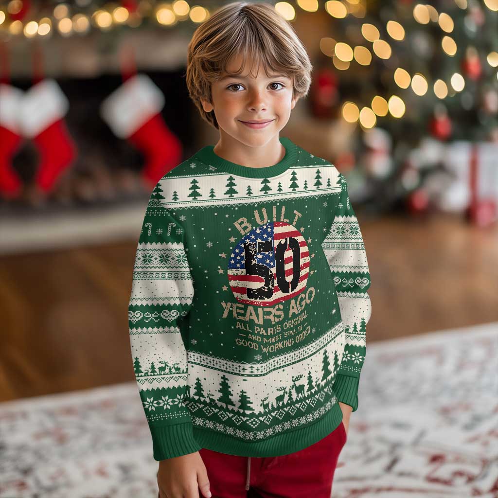Funny 50th Birthday Ugly Christmas Sweater Vintage US Flag Built 50 Years Ago Parts Original