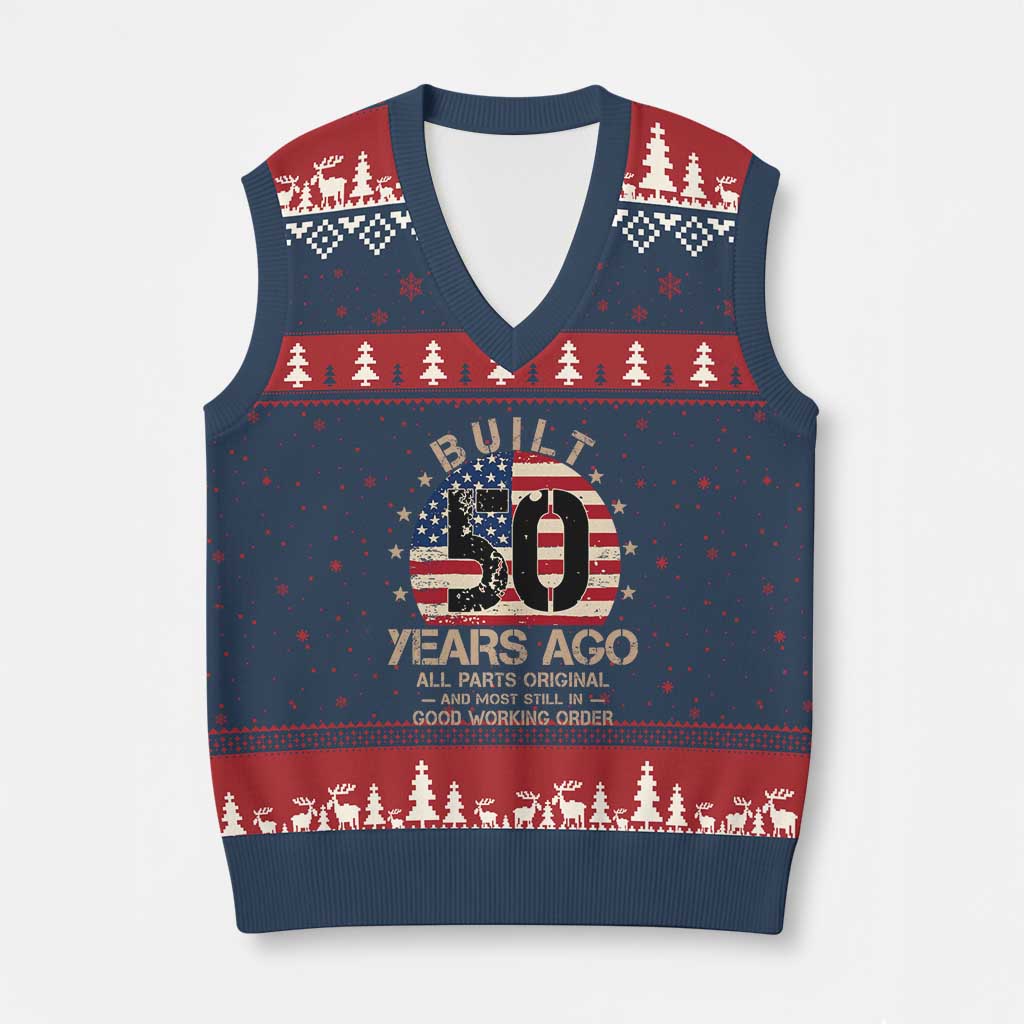 Funny 50th Birthday V-Neck Knit Sweater Vest Vintage US Flag Built 50 Years Ago Parts Original