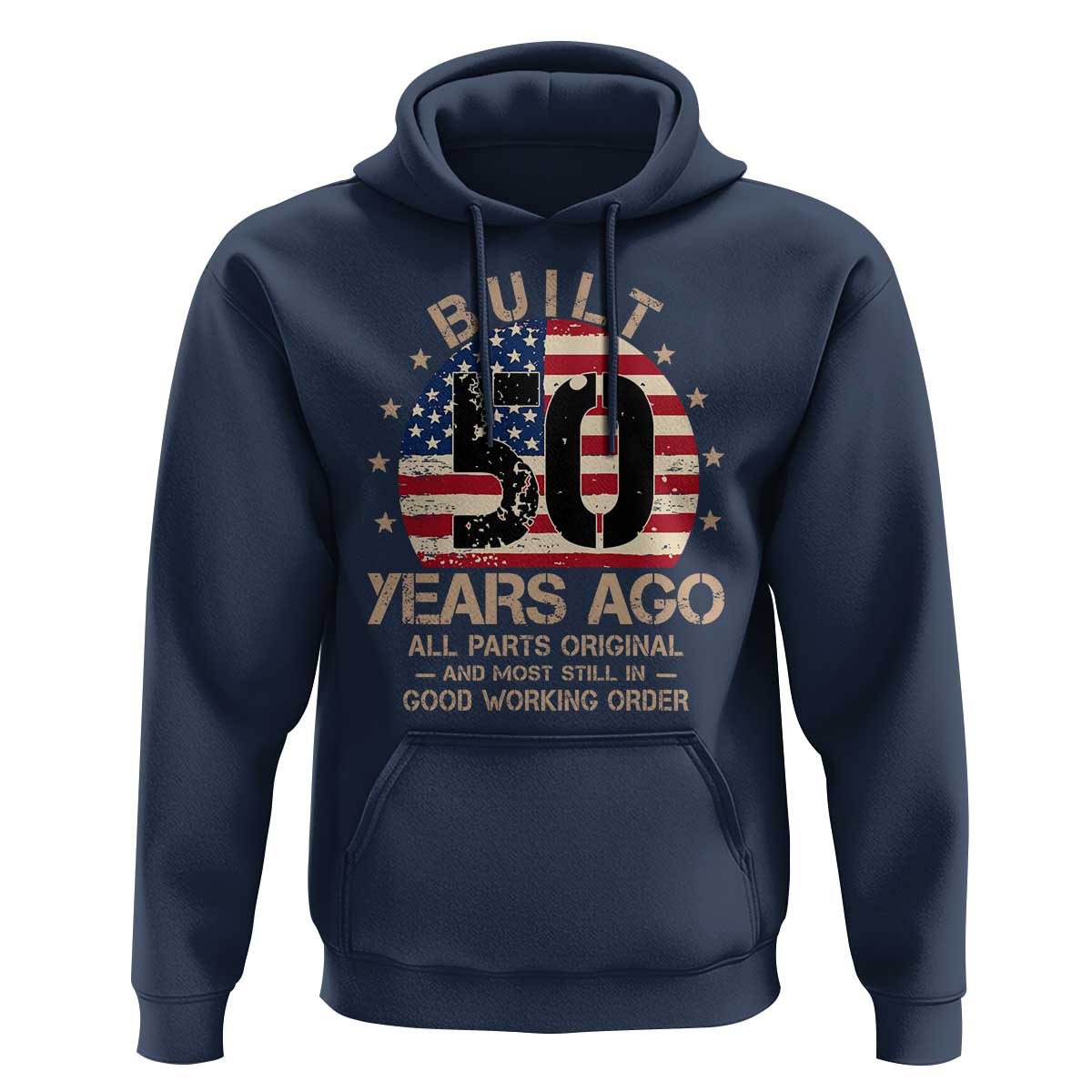 Funny 50th Birthday Hoodie Vintage US Flag Built 50 Years Ago Parts Original