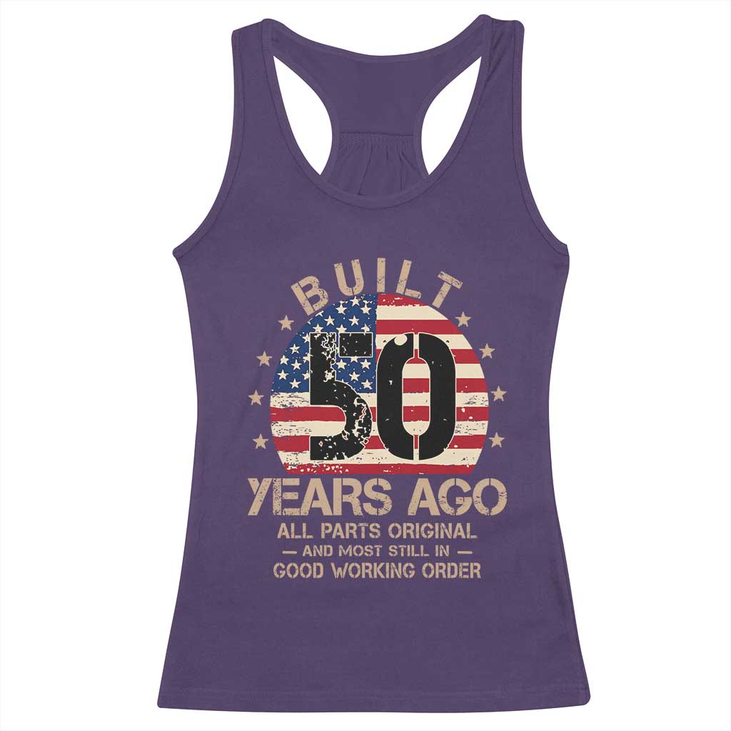 Funny 50th Birthday Racerback Tank Top Vintage US Flag Built 50 Years Ago Parts Original
