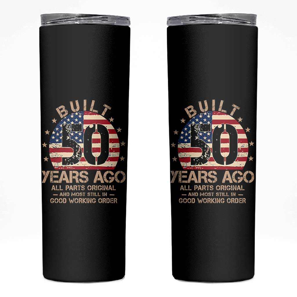 Funny 50th Birthday Skinny Tumbler Vintage US Flag Built 50 Years Ago Parts Original