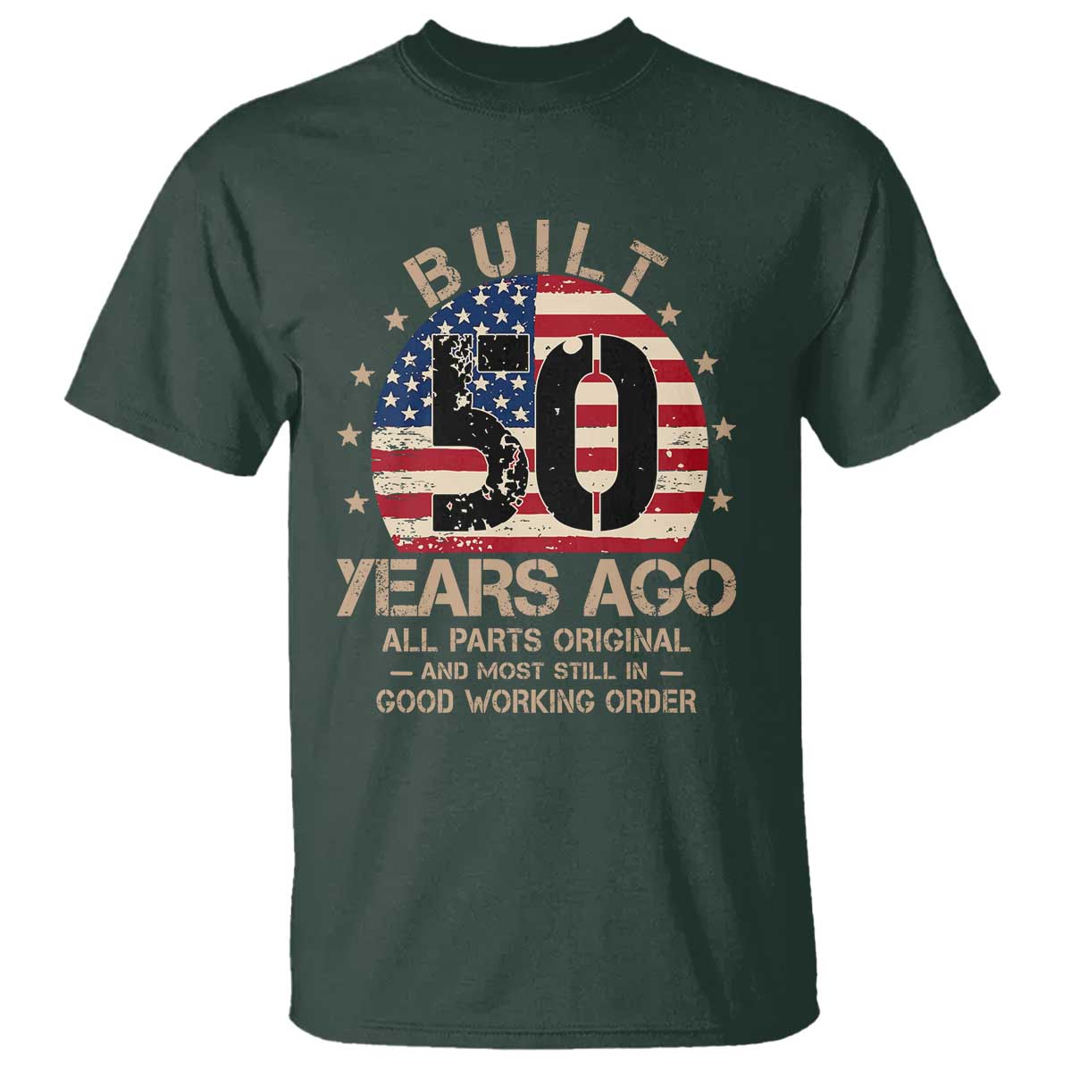 Funny 50th Birthday T Shirt Vintage US Flag Built 50 Years Ago Parts Original