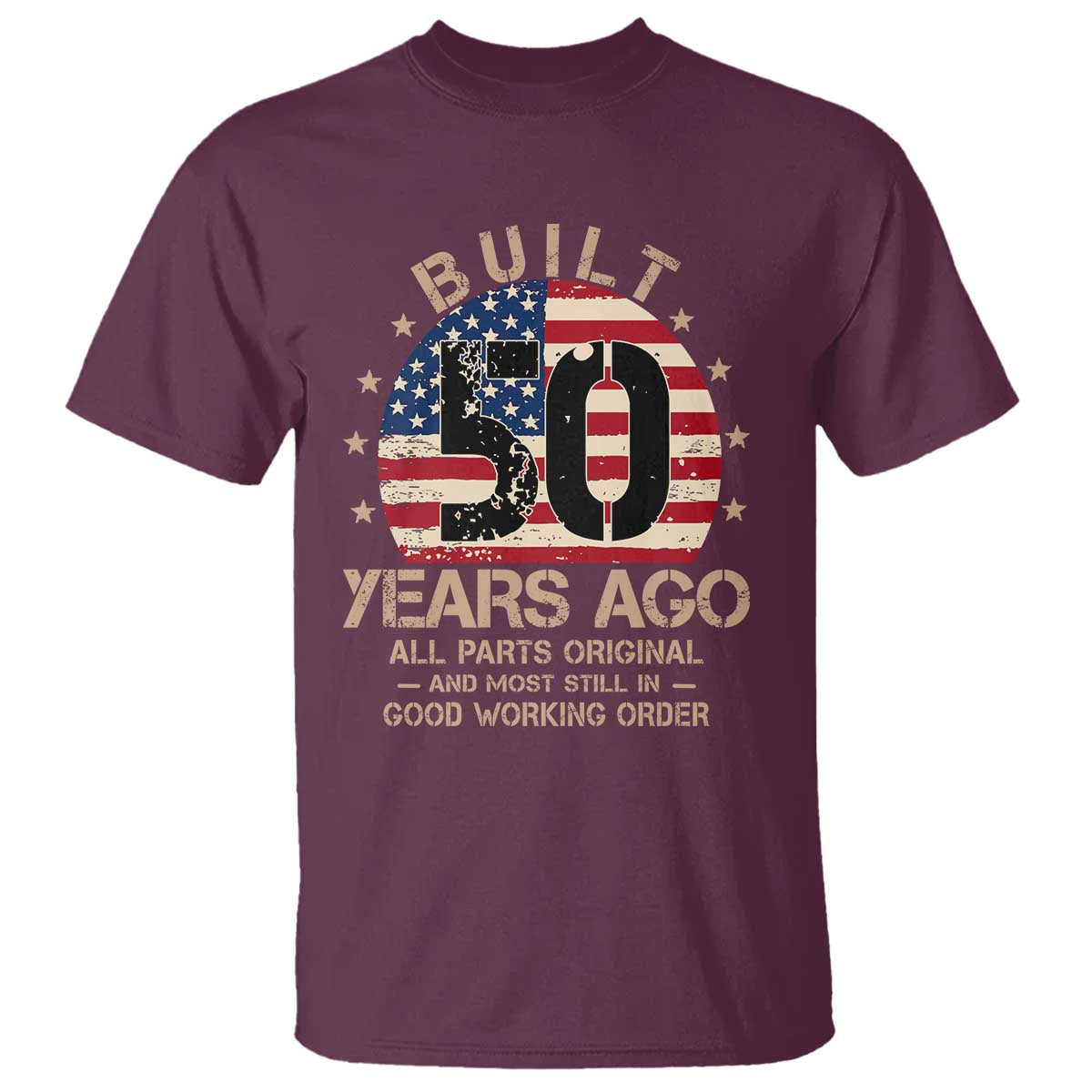 Funny 50th Birthday T Shirt Vintage US Flag Built 50 Years Ago Parts Original