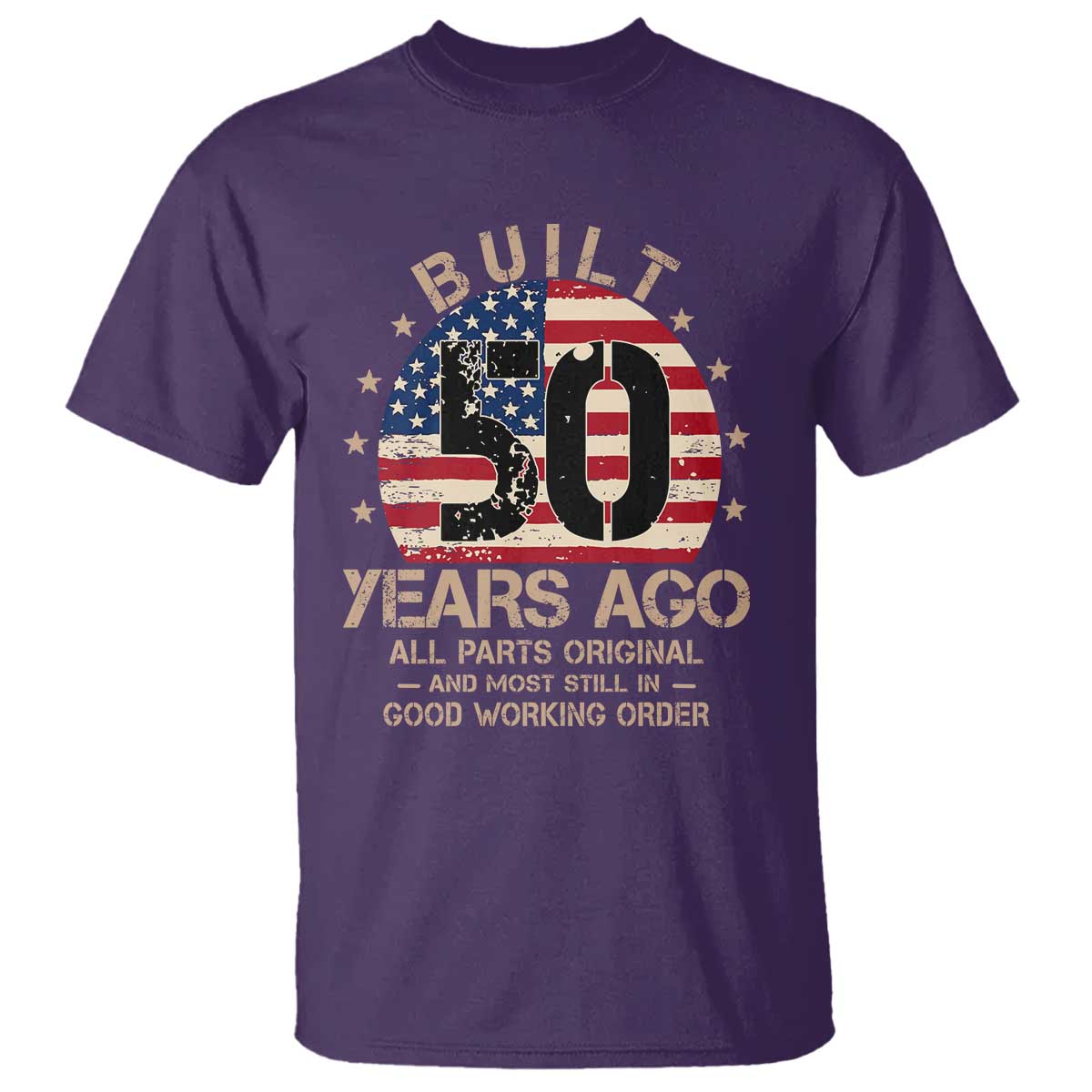 Funny 50th Birthday T Shirt Vintage US Flag Built 50 Years Ago Parts Original