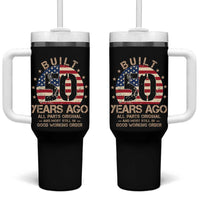 Funny 50th Birthday Tumbler With Handle Vintage US Flag Built 50 Years Ago Parts Original