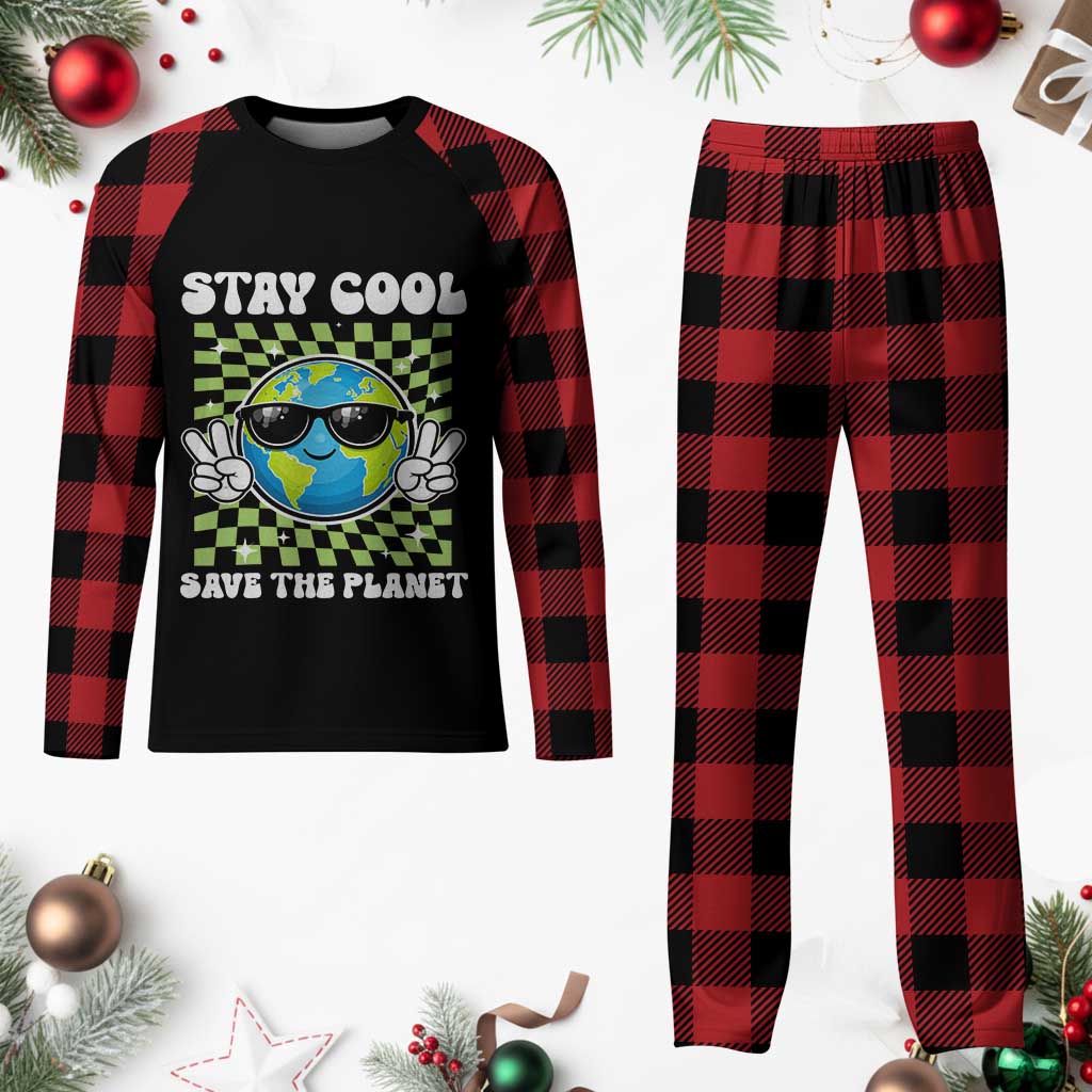 Groovy Earth Day Save The Planet Plaid Pajama Set