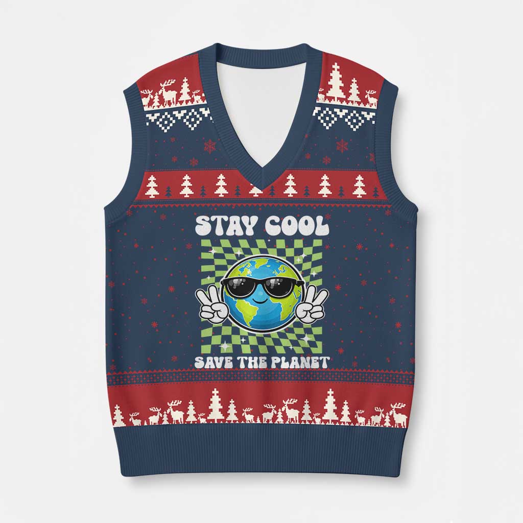 Groovy Earth Day Save The Planet V-Neck Knit Sweater Vest