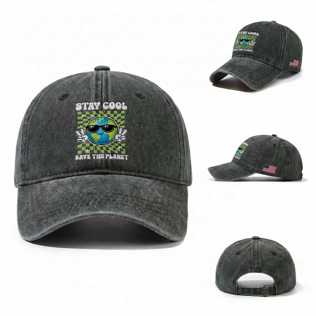 Groovy Earth Day Save The Planet Washed Cotton Baseball Cap