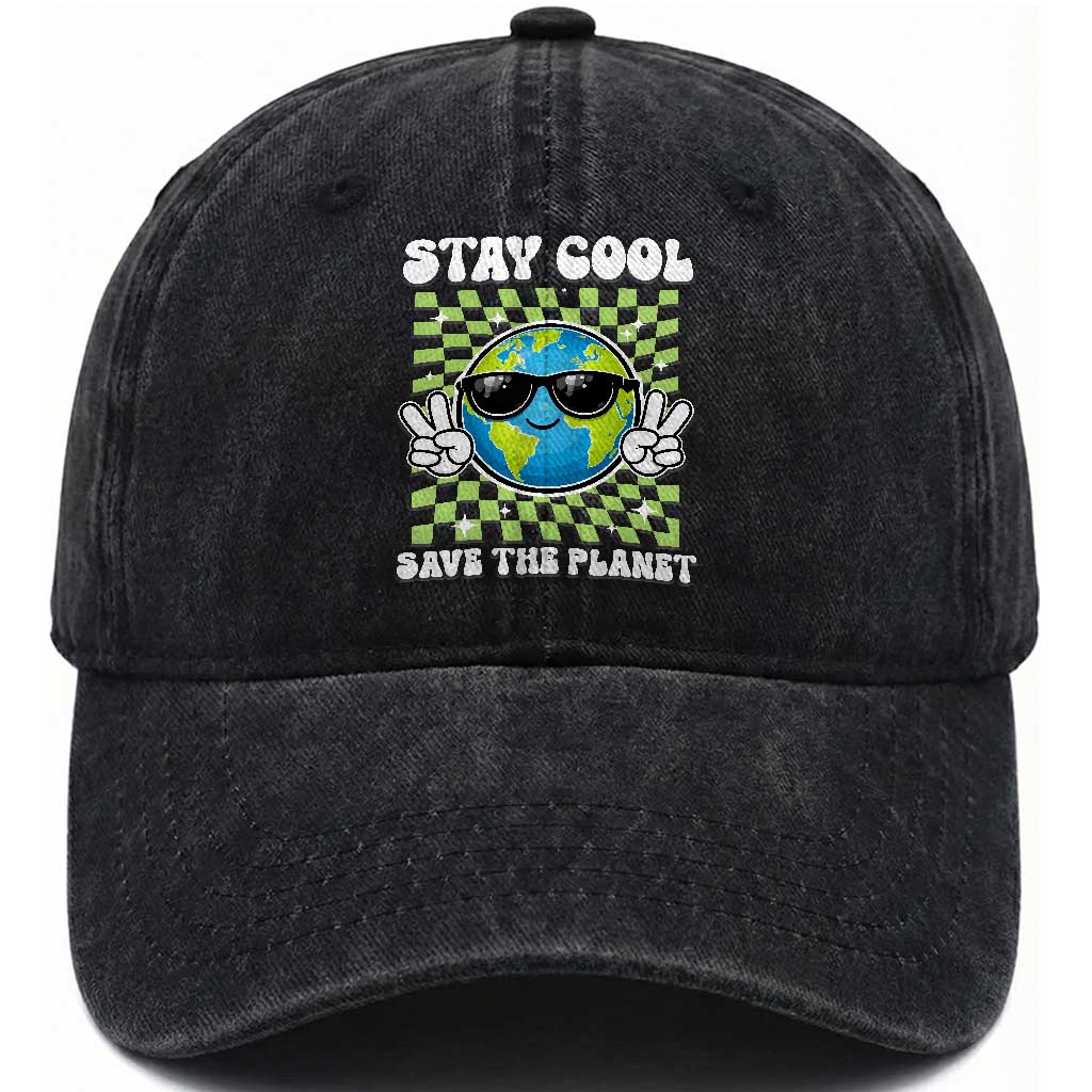 Groovy Earth Day Save The Planet Washed Cotton Baseball Cap