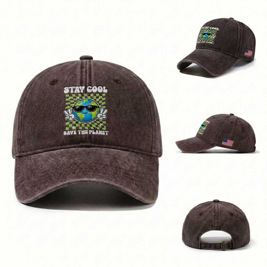 Groovy Earth Day Save The Planet Washed Cotton Baseball Cap