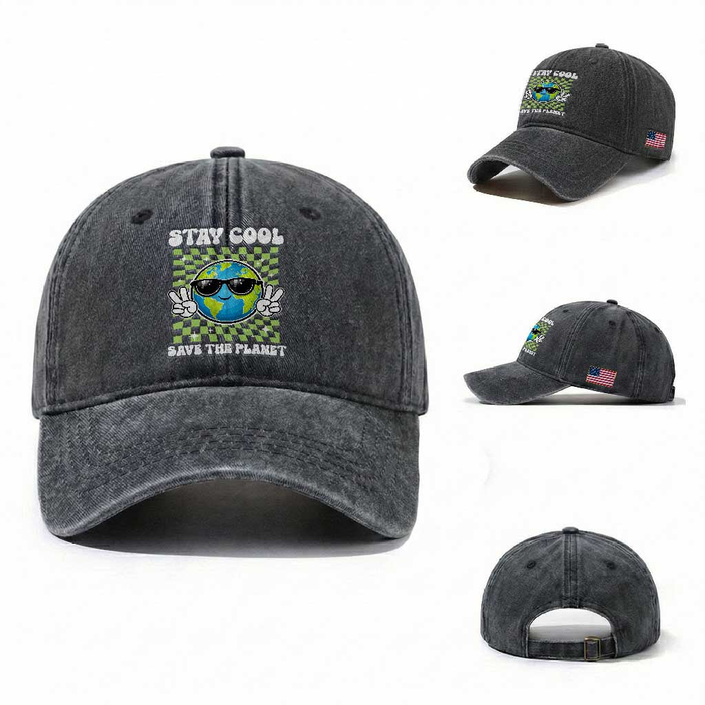 Groovy Earth Day Save The Planet Washed Cotton Baseball Cap