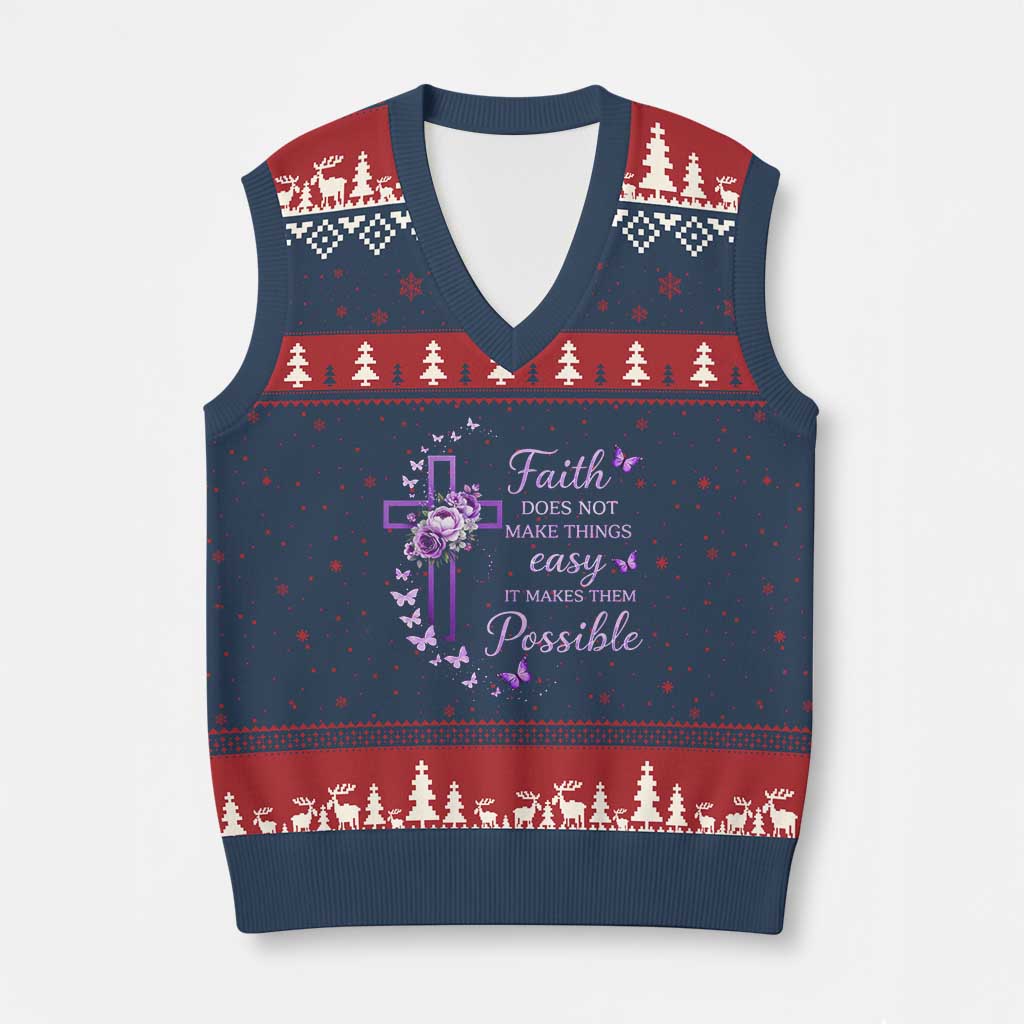 Christian Jesus V-Neck Knit Sweater Vest Vintage Bible Verse Printed Faith Blessed Inspirational Girl