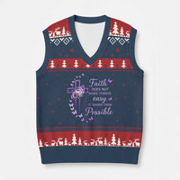 Christian Jesus V-Neck Knit Sweater Vest Vintage Bible Verse Printed Faith Blessed Inspirational Girl