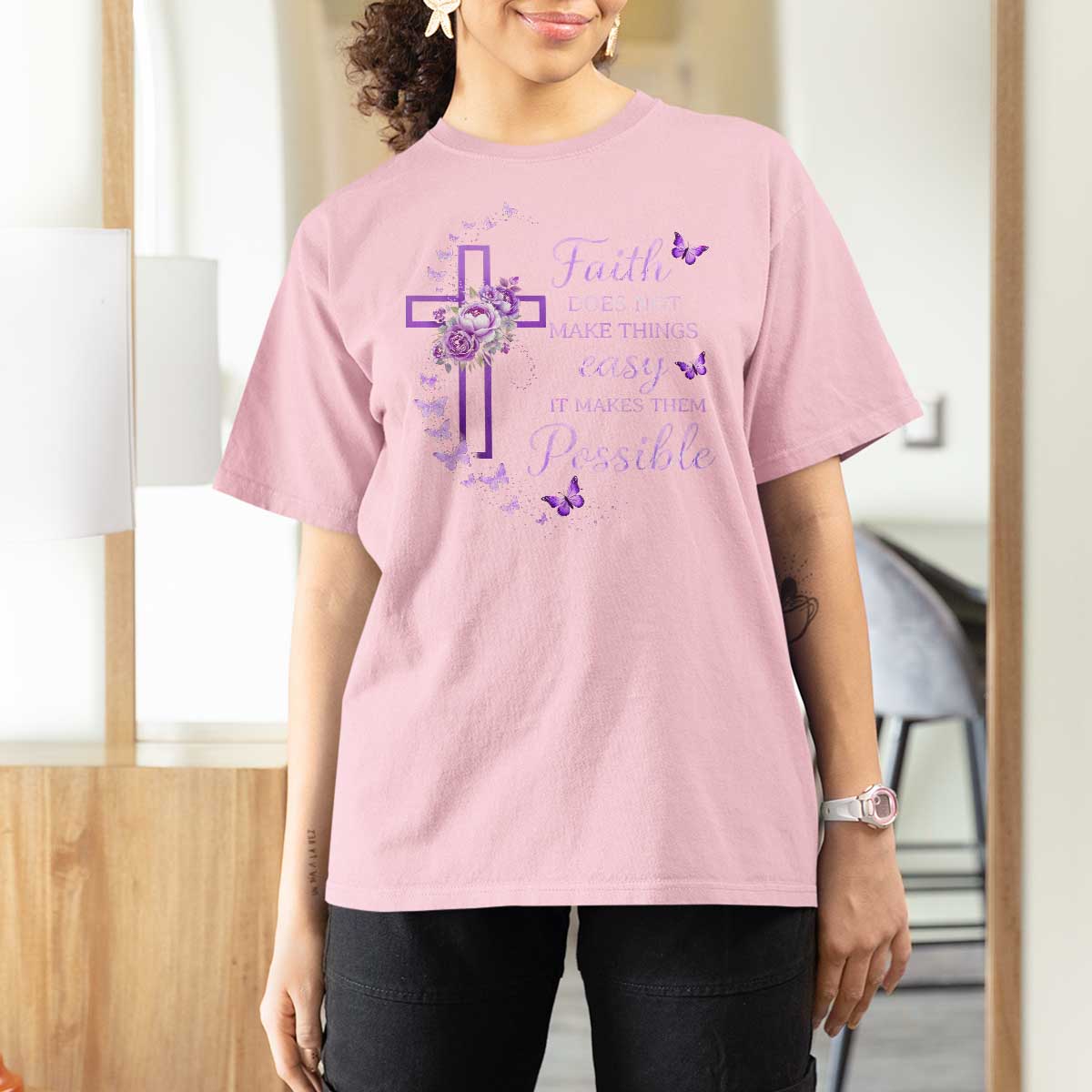 Christian Jesus T Shirt For Women Vintage Bible Verse Printed Faith Blessed Inspirational Girl