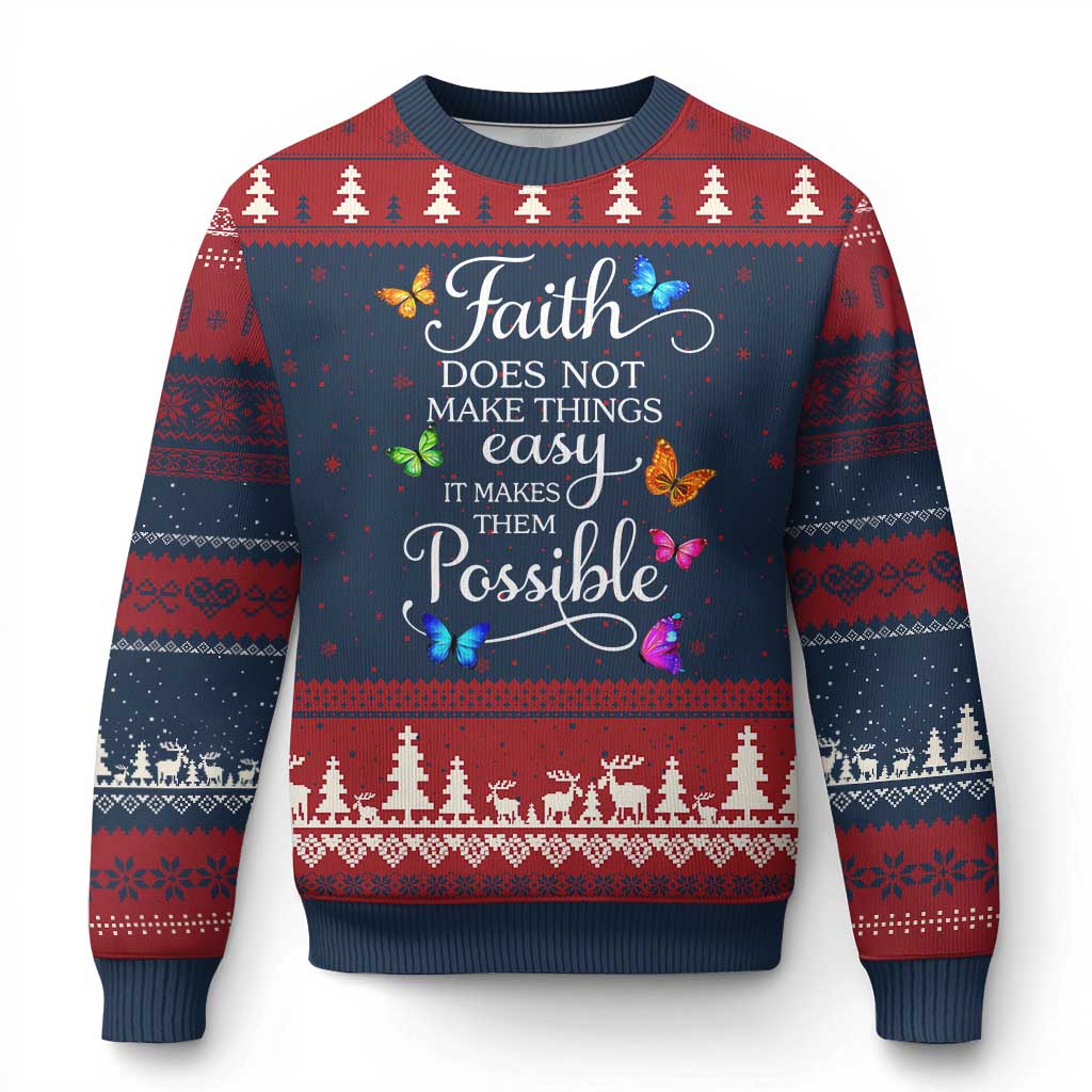 Christian Jesus Ugly Christmas Sweater Butterfly Art Bible Verse Printed Faith Blessed Inspirational Girl