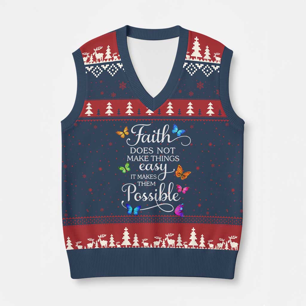 Christian Jesus V-Neck Knit Sweater Vest Butterfly Art Bible Verse Printed Faith Blessed Inspirational Girl