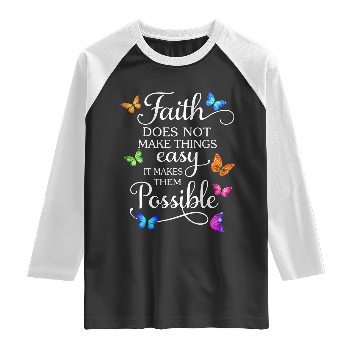 Christian Jesus Raglan Shirt Butterfly Art Bible Verse Printed Faith Blessed Inspirational Girl