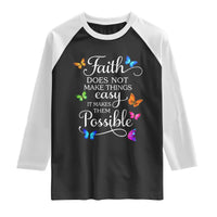 Christian Jesus Raglan Shirt Butterfly Art Bible Verse Printed Faith Blessed Inspirational Girl