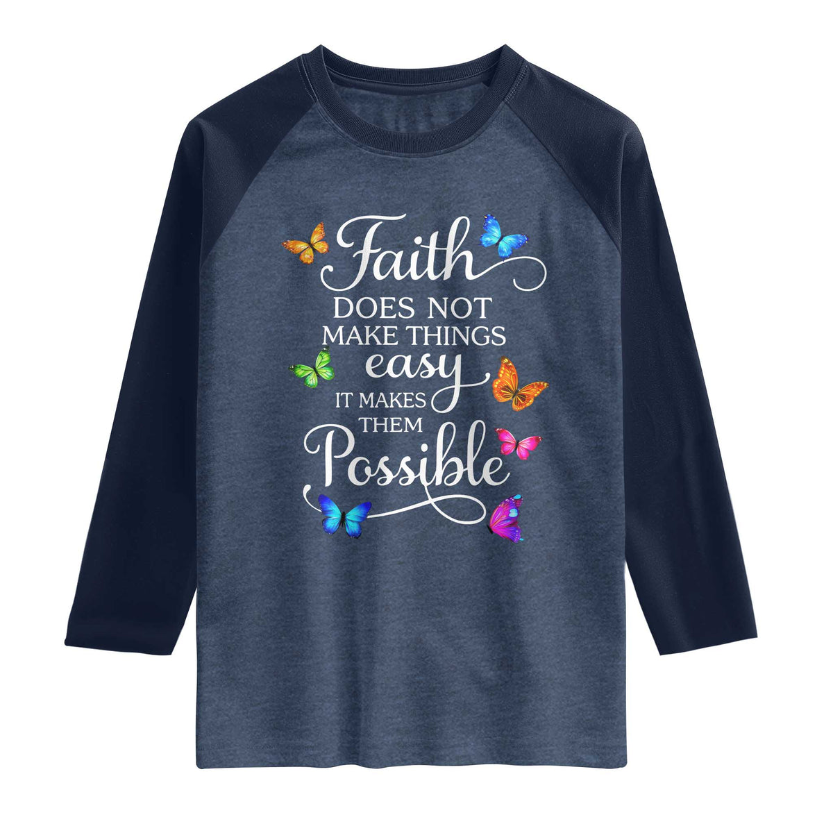 Christian Jesus Raglan Shirt Butterfly Art Bible Verse Printed Faith Blessed Inspirational Girl