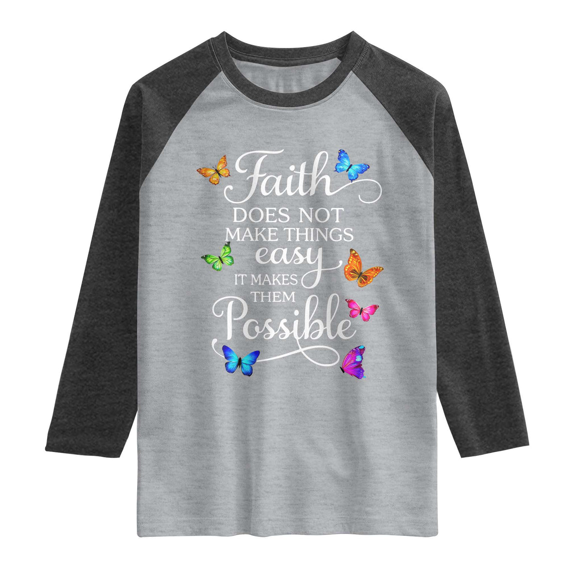 Christian Jesus Raglan Shirt Butterfly Art Bible Verse Printed Faith Blessed Inspirational Girl