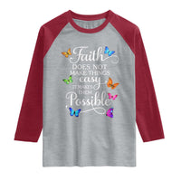 Christian Jesus Raglan Shirt Butterfly Art Bible Verse Printed Faith Blessed Inspirational Girl