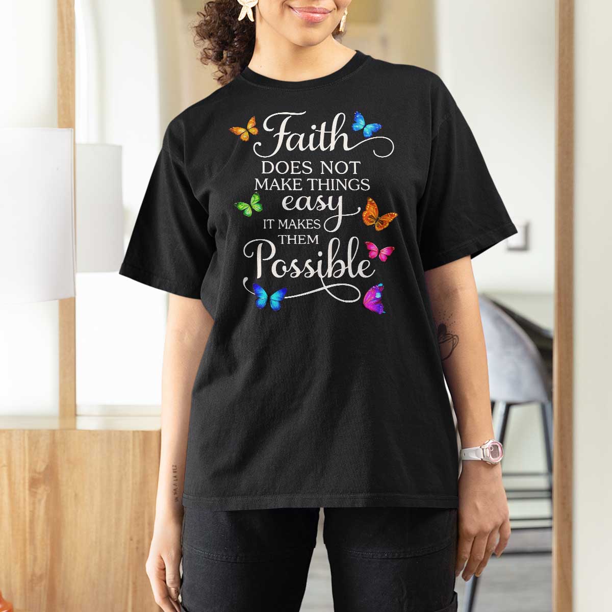 Christian Jesus T Shirt For Women Butterfly Art Bible Verse Printed Faith Blessed Inspirational Girl