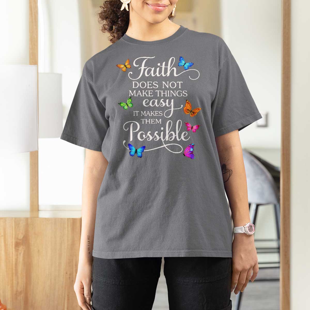 Christian Jesus T Shirt For Women Butterfly Art Bible Verse Printed Faith Blessed Inspirational Girl