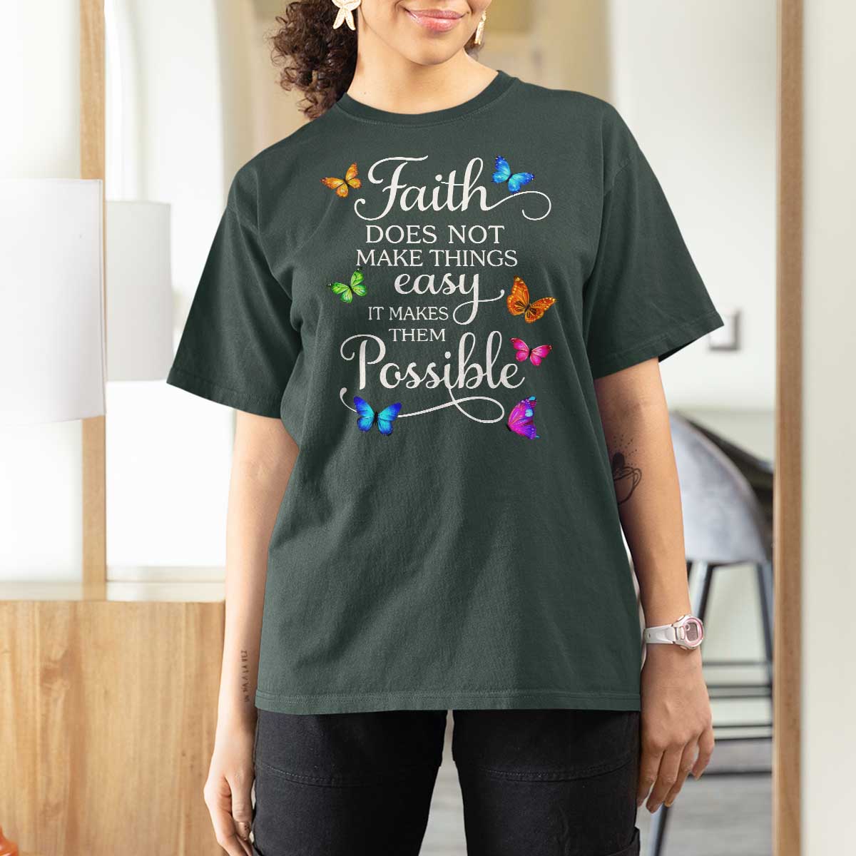Christian Jesus T Shirt For Women Butterfly Art Bible Verse Printed Faith Blessed Inspirational Girl