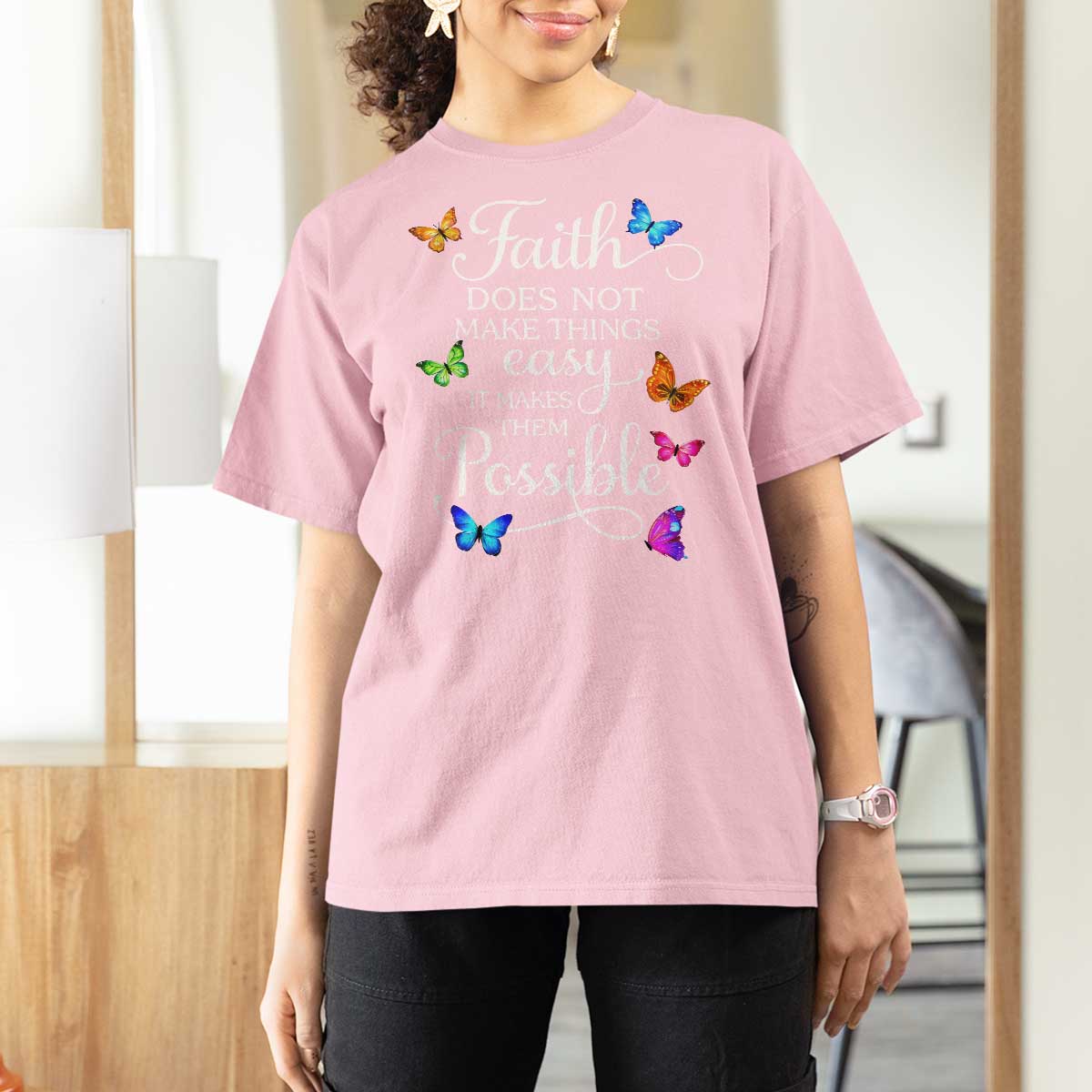 Christian Jesus T Shirt For Women Butterfly Art Bible Verse Printed Faith Blessed Inspirational Girl