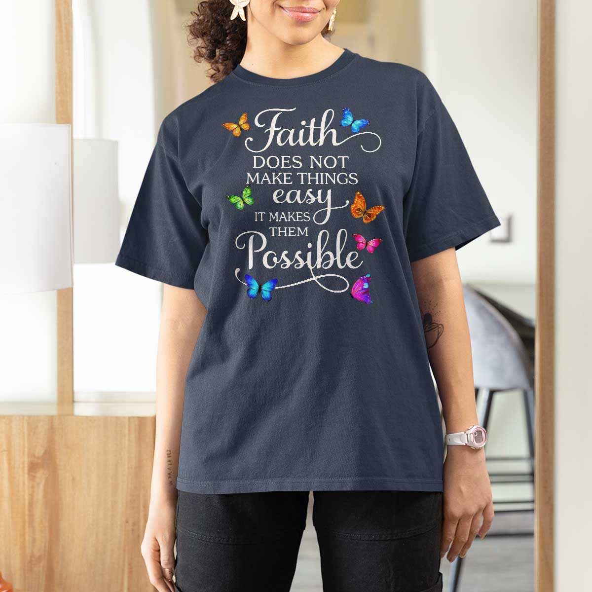 Christian Jesus T Shirt For Women Butterfly Art Bible Verse Printed Faith Blessed Inspirational Girl