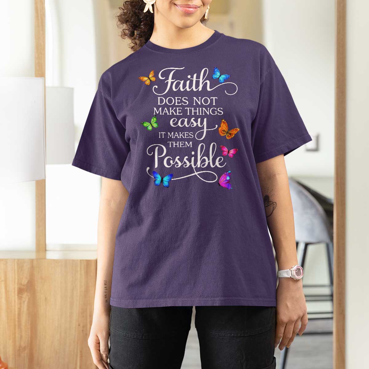 Christian Jesus T Shirt For Women Butterfly Art Bible Verse Printed Faith Blessed Inspirational Girl