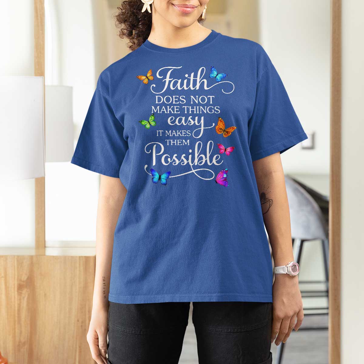 Christian Jesus T Shirt For Women Butterfly Art Bible Verse Printed Faith Blessed Inspirational Girl
