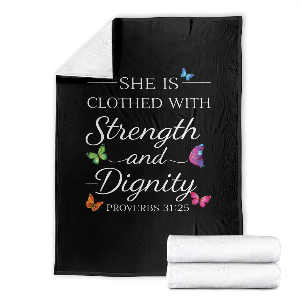 Christian Jesus Throw Blanket Strength Dignity Encouraging Bible Verse Proverb Butterfly Art