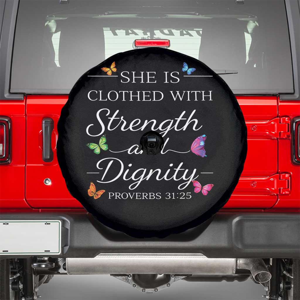 Christian Jesus Spare Tire Cover Strength Dignity Encouraging Bible Verse Proverb Butterfly Art