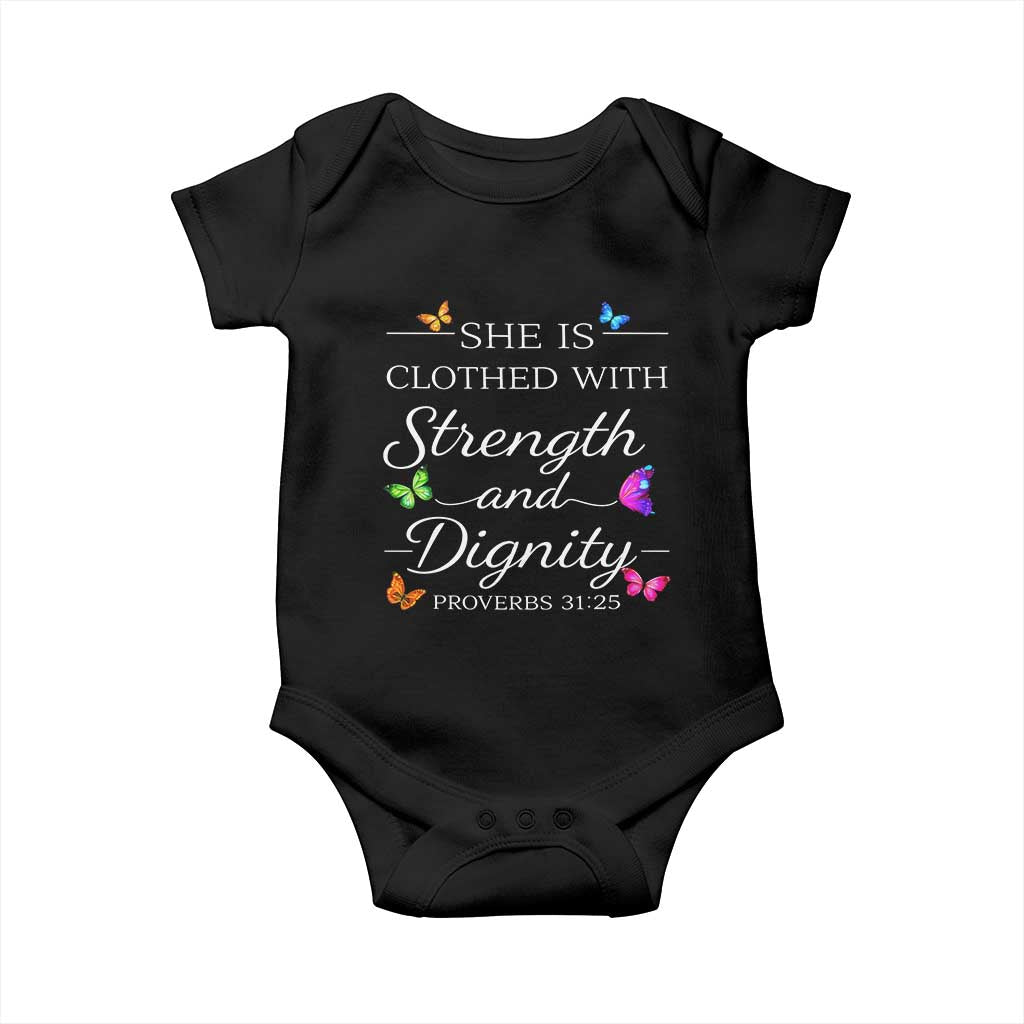 Christian Jesus Baby Onesie Strength Dignity Encouraging Bible Verse Proverb Butterfly Art