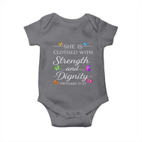 Christian Jesus Baby Onesie Strength Dignity Encouraging Bible Verse Proverb Butterfly Art