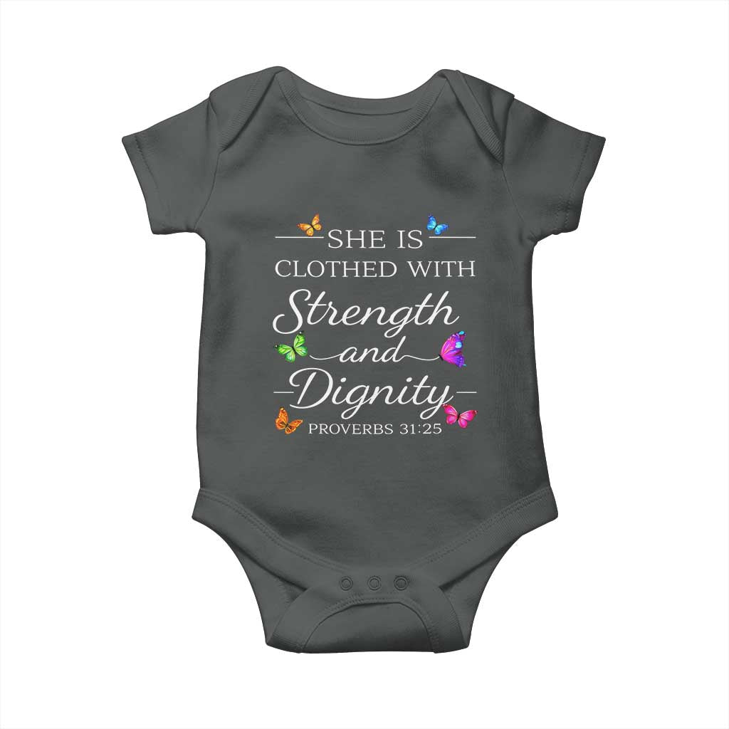 Christian Jesus Baby Onesie Strength Dignity Encouraging Bible Verse Proverb Butterfly Art