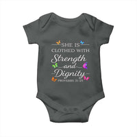 Christian Jesus Baby Onesie Strength Dignity Encouraging Bible Verse Proverb Butterfly Art
