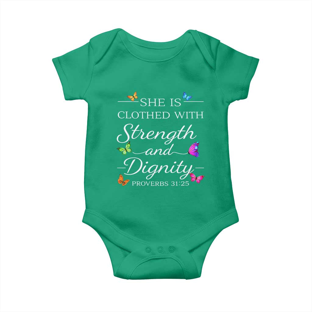 Christian Jesus Baby Onesie Strength Dignity Encouraging Bible Verse Proverb Butterfly Art