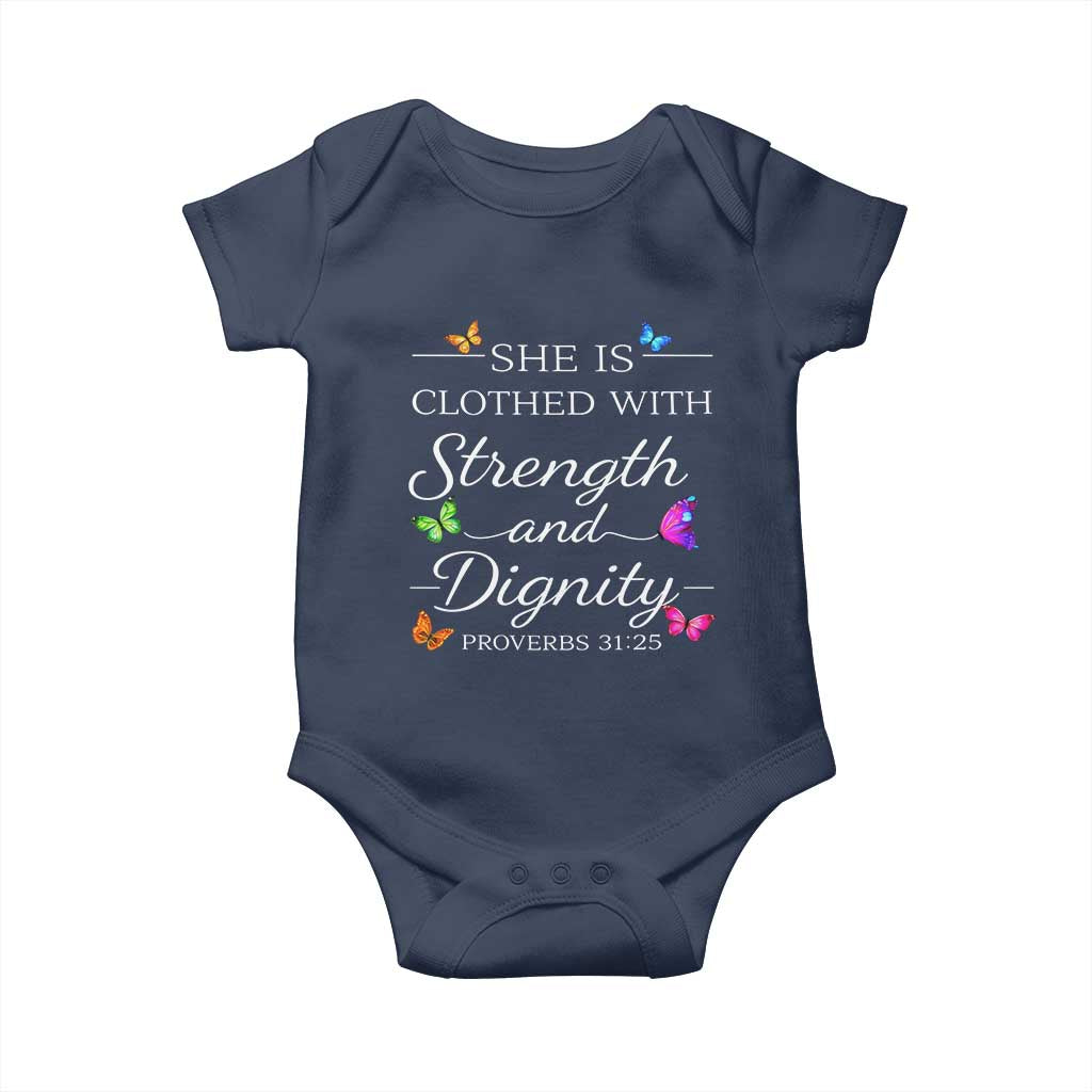 Christian Jesus Baby Onesie Strength Dignity Encouraging Bible Verse Proverb Butterfly Art