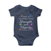 Christian Jesus Baby Onesie Strength Dignity Encouraging Bible Verse Proverb Butterfly Art
