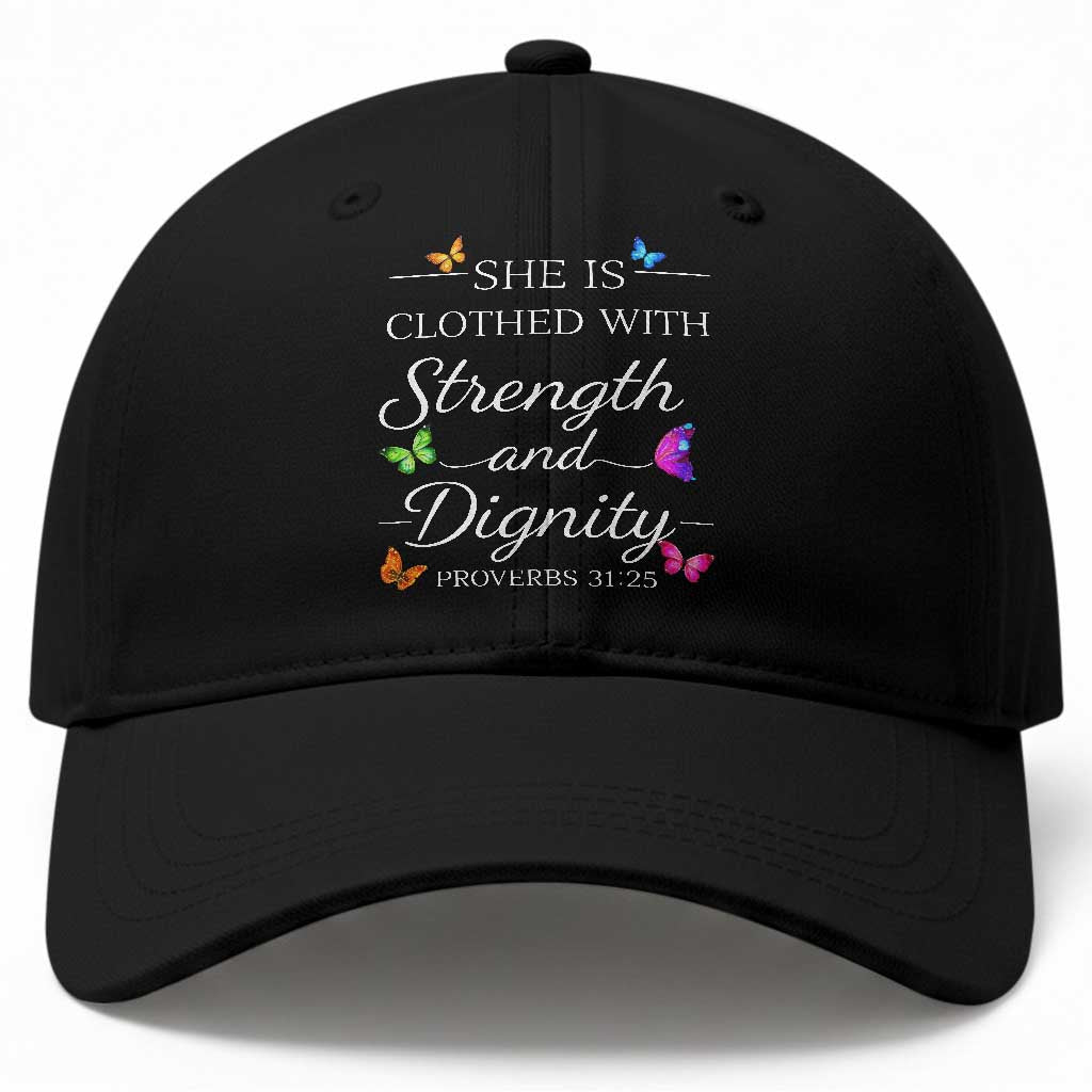 Christian Jesus Baseball Cap Strength Dignity Encouraging Bible Verse Proverb Butterfly Art