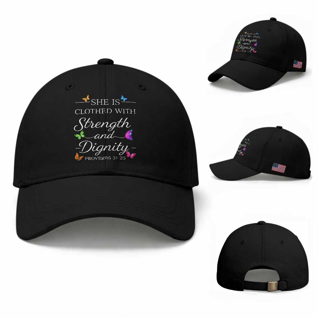 Christian Jesus Baseball Cap Strength Dignity Encouraging Bible Verse Proverb Butterfly Art
