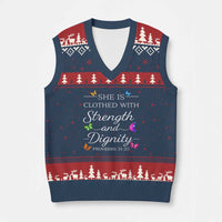Christian Jesus V-Neck Knit Sweater Vest Strength Dignity Encouraging Bible Verse Proverb Butterfly Art