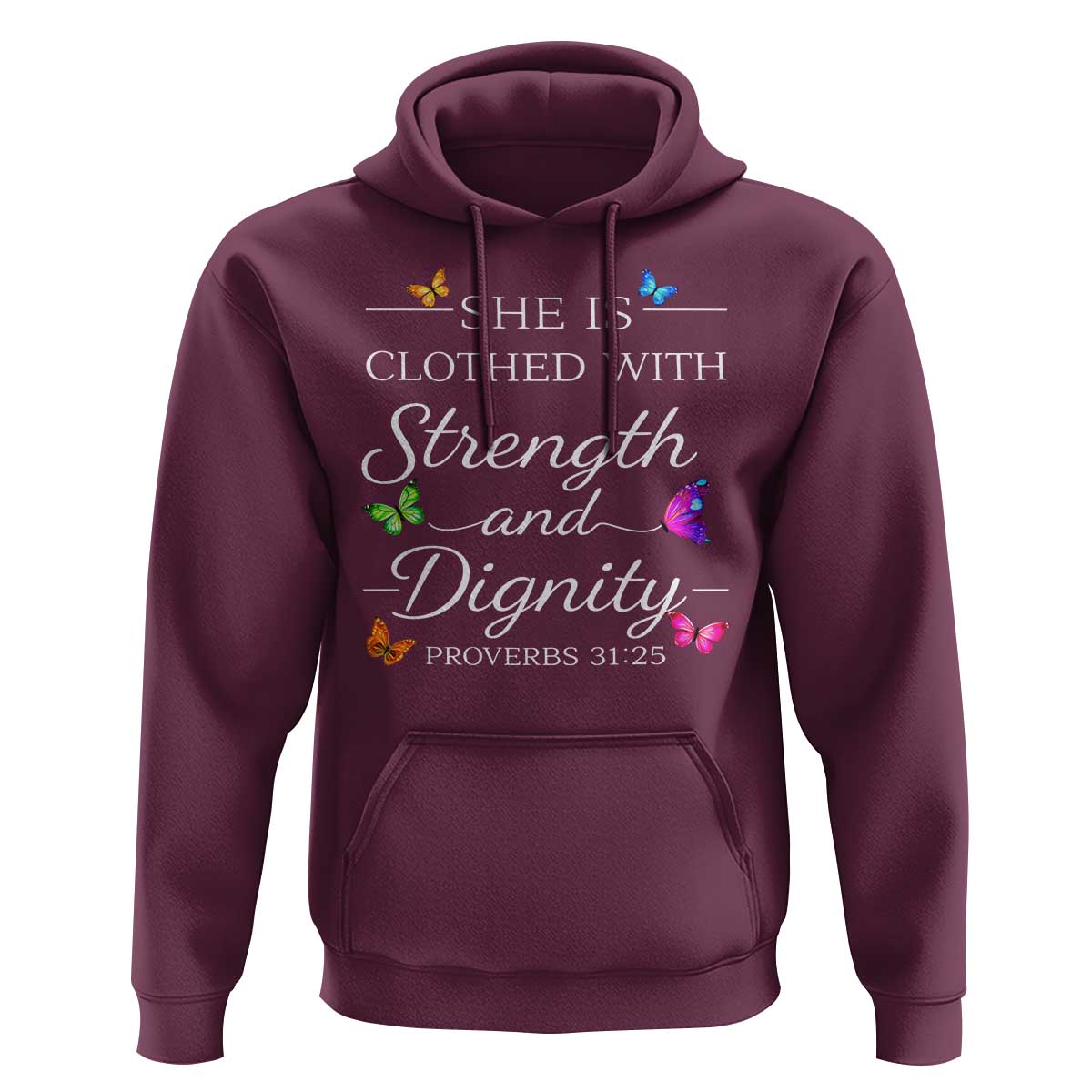 Christian Jesus Hoodie Strength Dignity Encouraging Bible Verse Proverb Butterfly Art